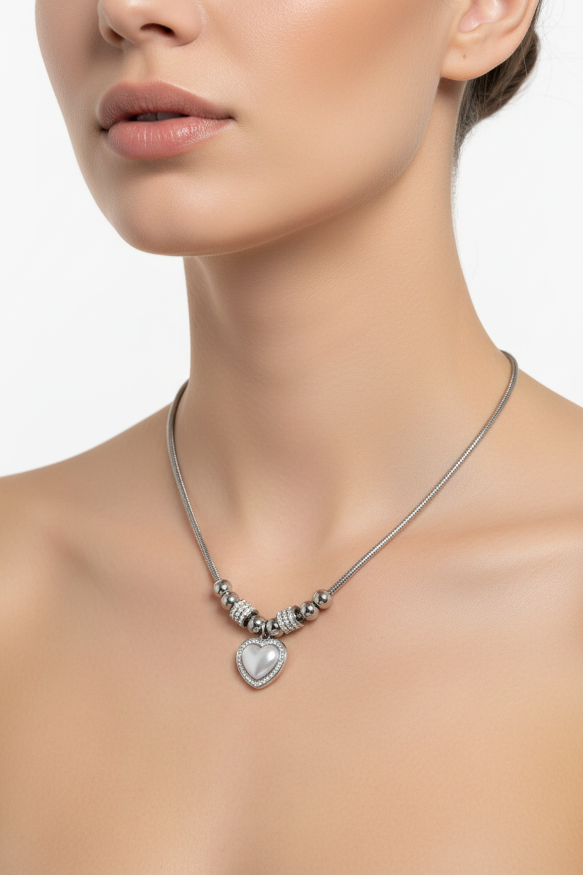 Heart Charm Necklace on Model