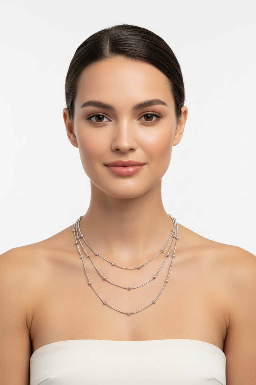 Layered Beaded Necklace on Model