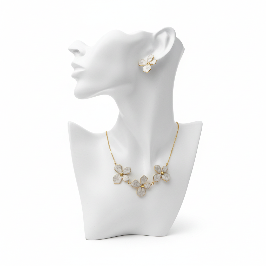 White Flower Jewelry Set - Verbessertes Produktfoto